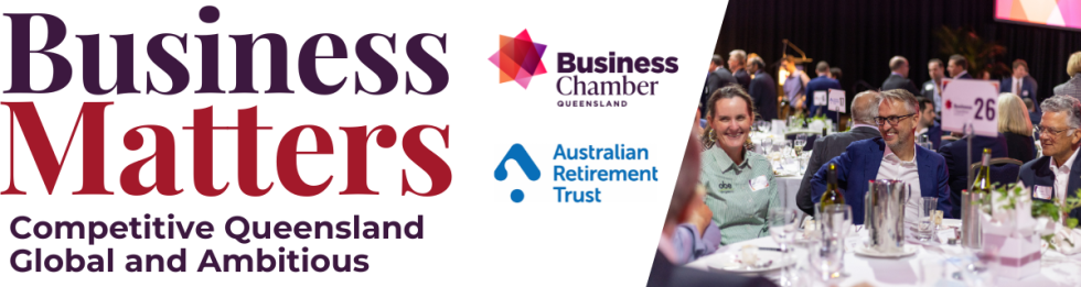Business matters competitive QLD banner with picture of professionals dining at event